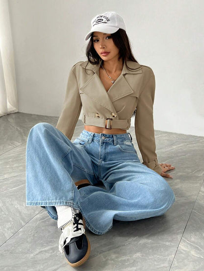 Dublin Cropped Double Breasted Trench Jacket with Belt