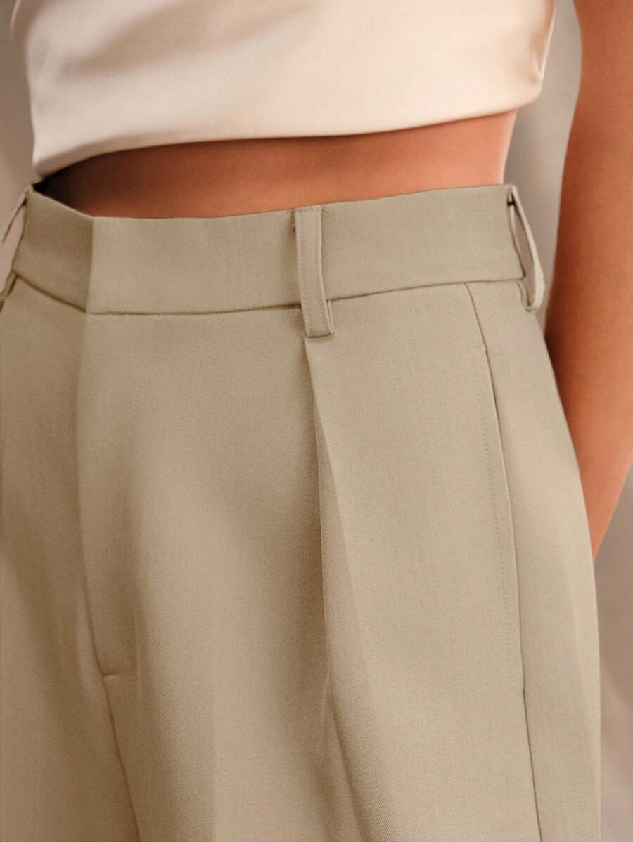 Tatiana Pleated High Waist Wide Leg Trousers with Pockets - Blue