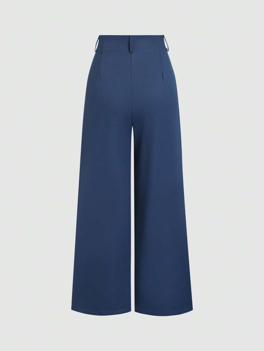 Katya Pleated Wide Leg Pants Tailored High Rise Trousers - Denim Blue