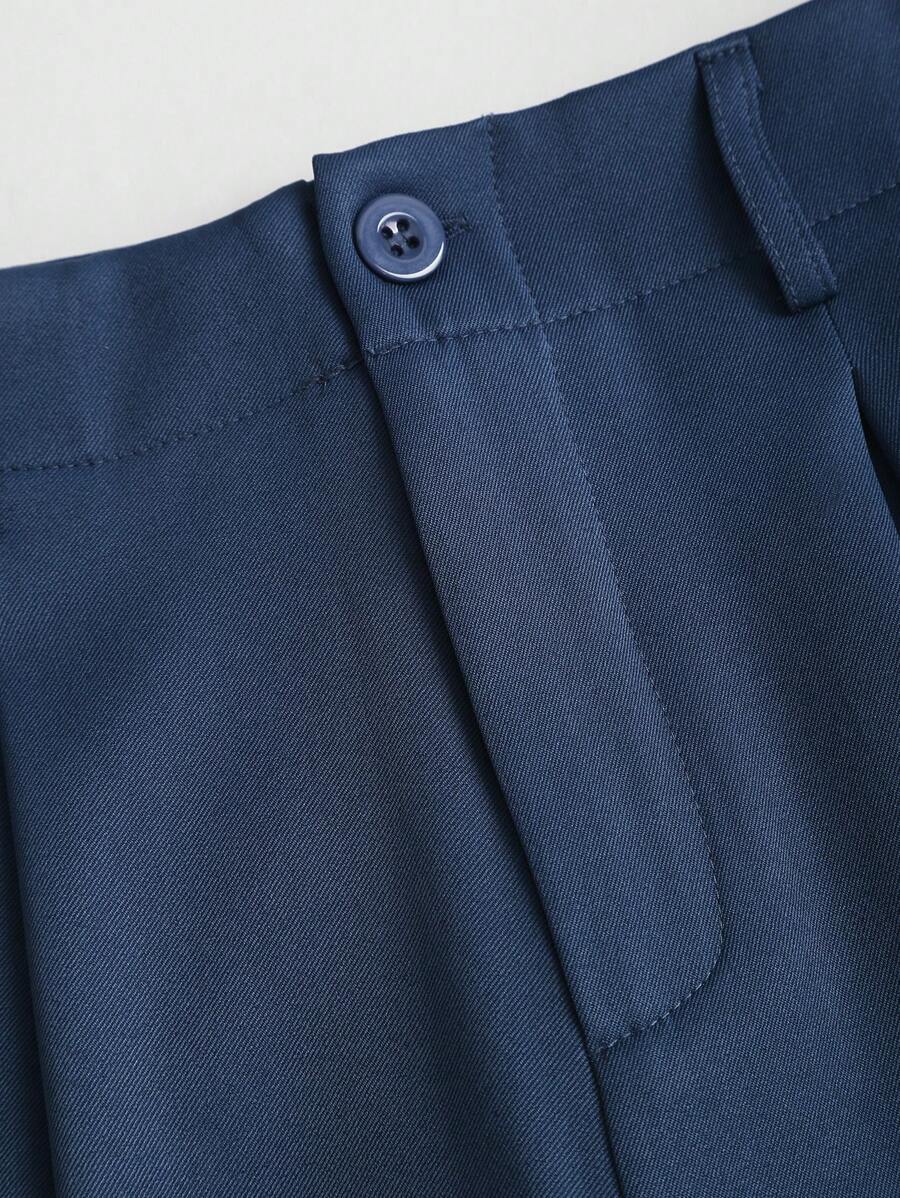 Katya Pleated Wide Leg Pants Tailored High Rise Trousers - Denim Blue