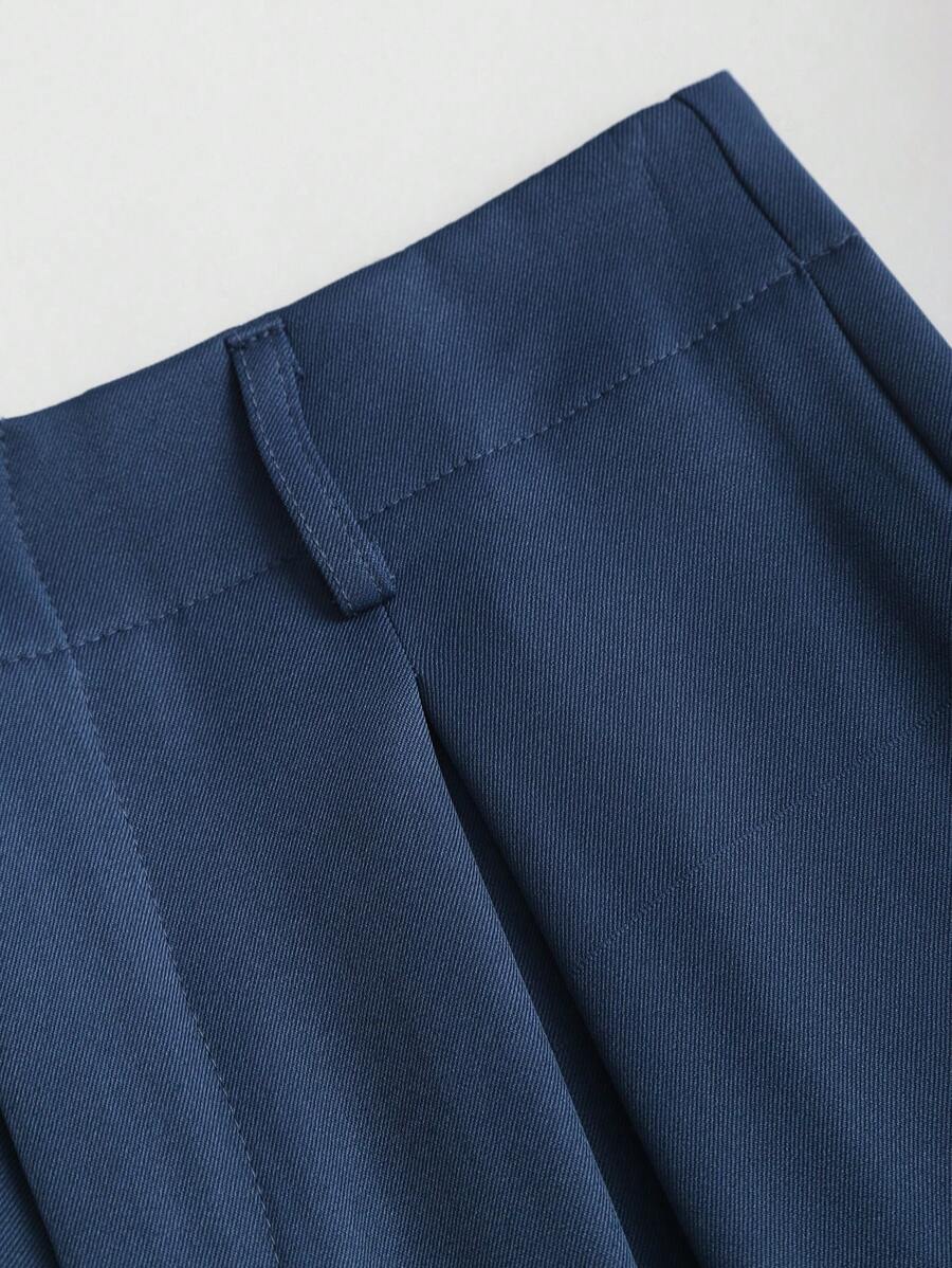 Katya Pleated Wide Leg Pants Tailored High Rise Trousers - Denim Blue