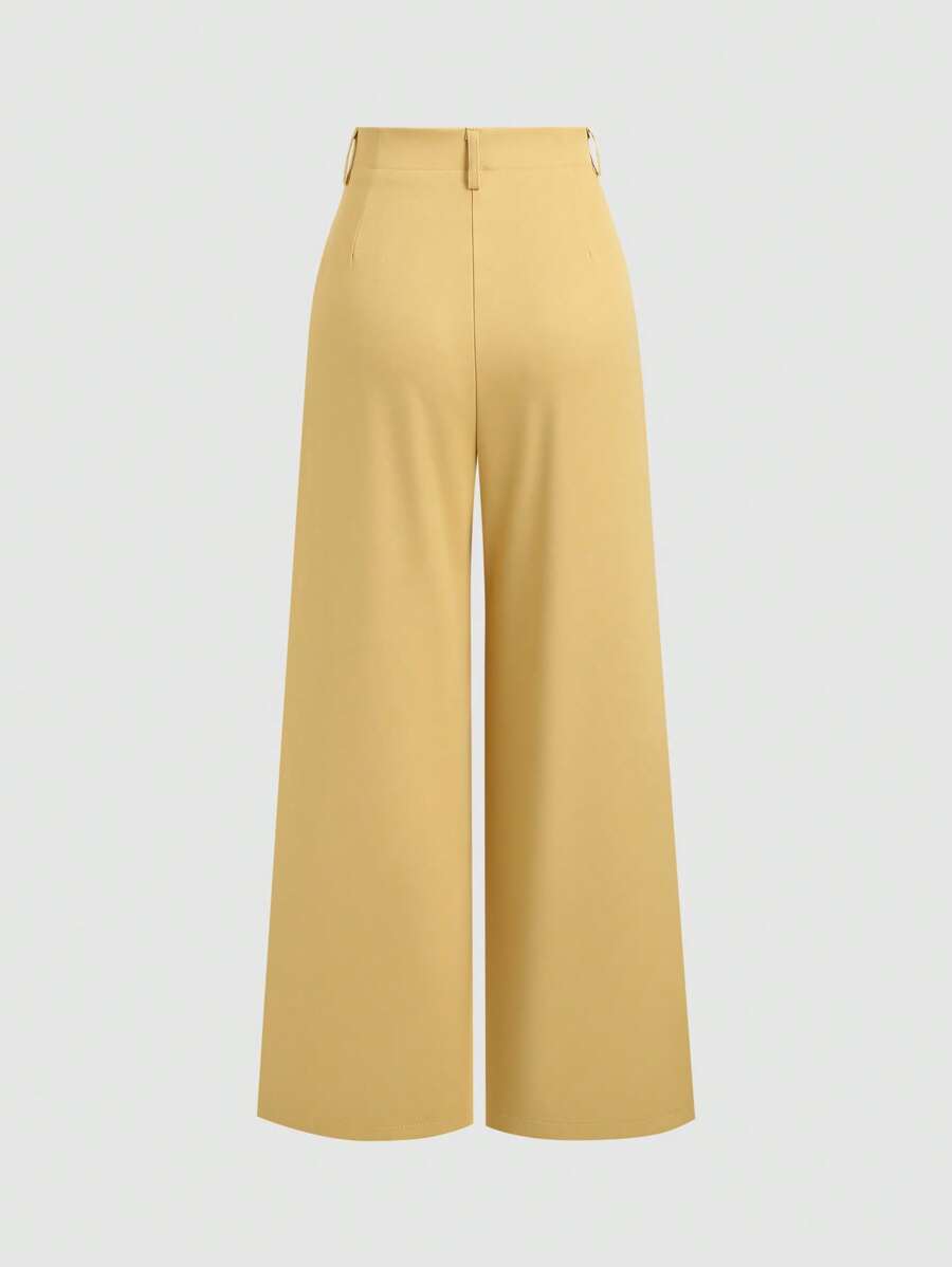 Katya Pleated Wide Leg Pants Tailored High Rise Trousers - Honey Yellow