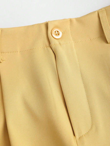 Katya Pleated Wide Leg Pants Tailored High Rise Trousers - Honey Yellow