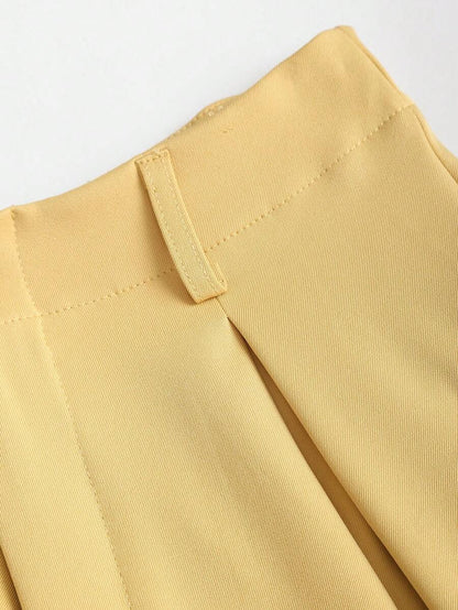 Katya Pleated Wide Leg Pants Tailored High Rise Trousers - Honey Yellow