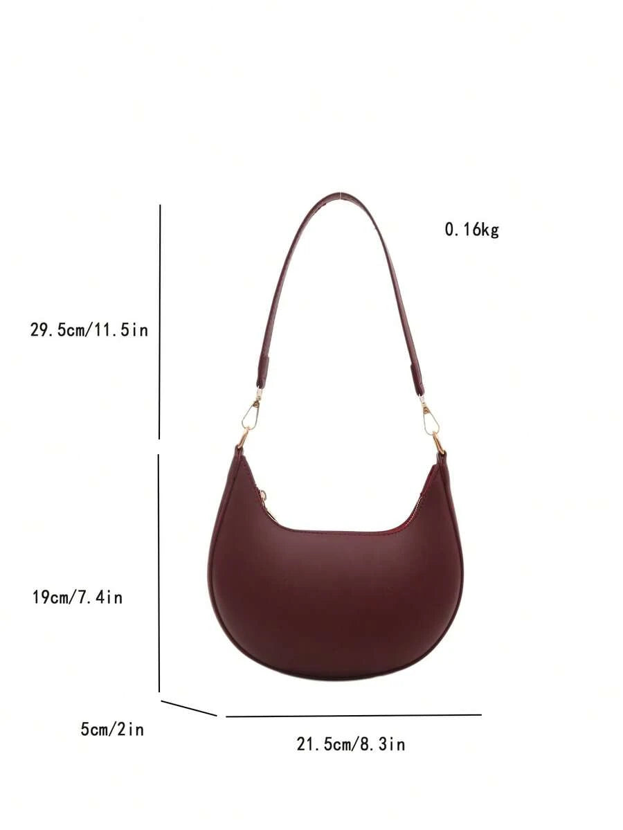 Women's Crescent Shoulder Bag, Faux Leather Half Moon Purse with Gold Hardware