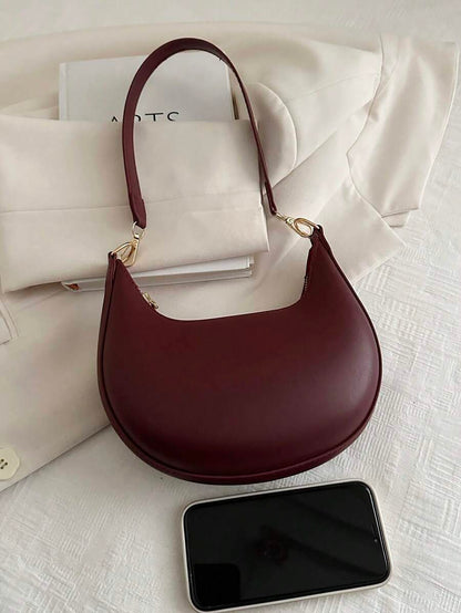 Women's Crescent Shoulder Bag, Faux Leather Half Moon Purse with Gold Hardware
