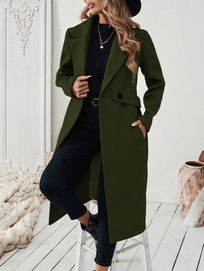 Leocadia Notched Lapel Double-Breasted Tailored Overcoat - Khaki