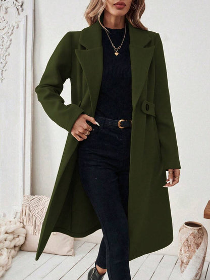 Leocadia Notched Lapel Double-Breasted Tailored Overcoat - Green