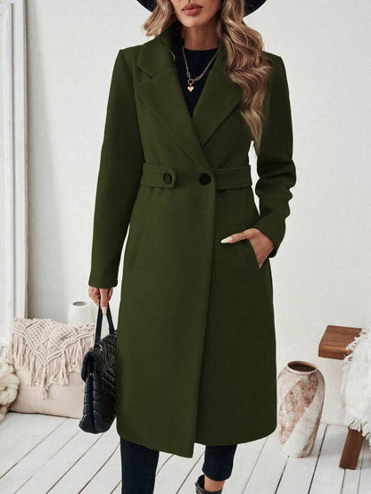 Leocadia Notched Lapel Double-Breasted Tailored Overcoat - Blue