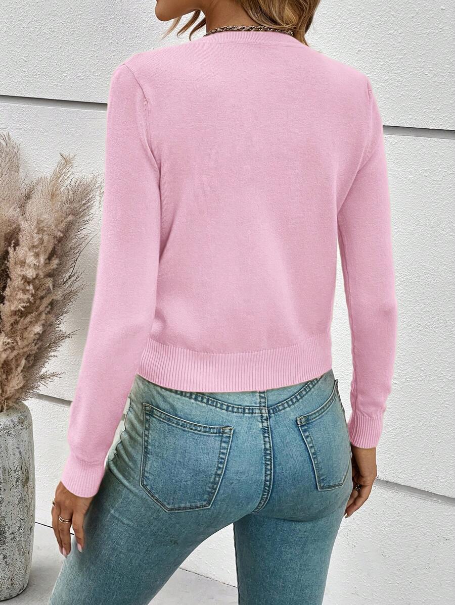 Georgiana Slim Ribbed V-Neck Button Front Knit Cardigan - Pink