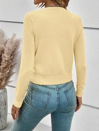 Georgiana Slim Ribbed V-Neck Button Front Knit Cardigan - Butter Yellow