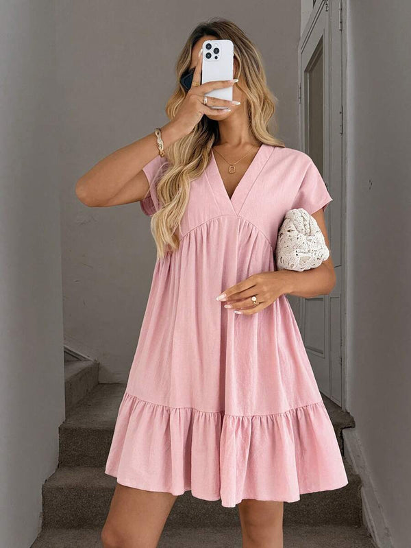 Easowa Women's Striped V-Neck Ruched Casual Party & Travel Mini Dress,Summer Dresses For Women Mensa