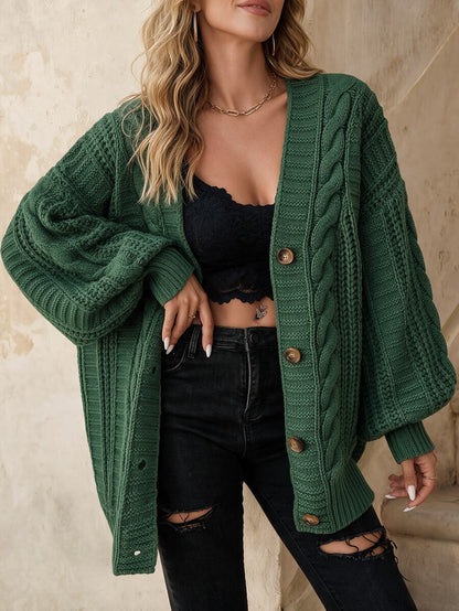 Adelaide Cable Knit Bishop Sleeve Cardigan - Dark Grey