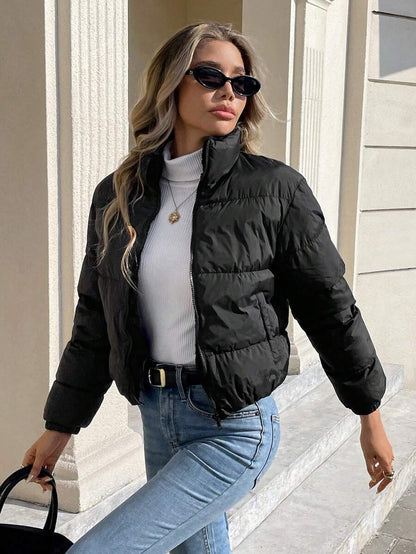 Revelstoke Reversible Cropped Puffer Jacket with Stand Collar