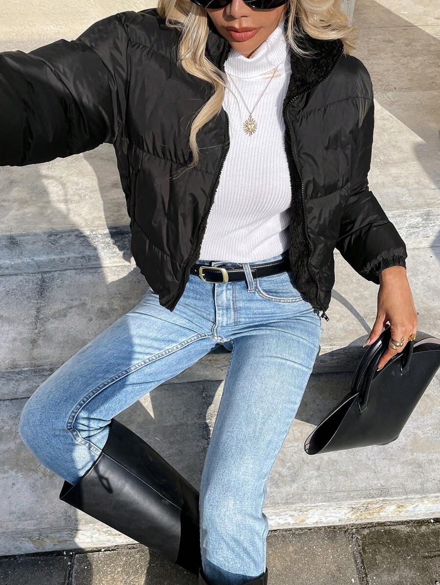 Revelstoke Reversible Cropped Puffer Jacket with Stand Collar