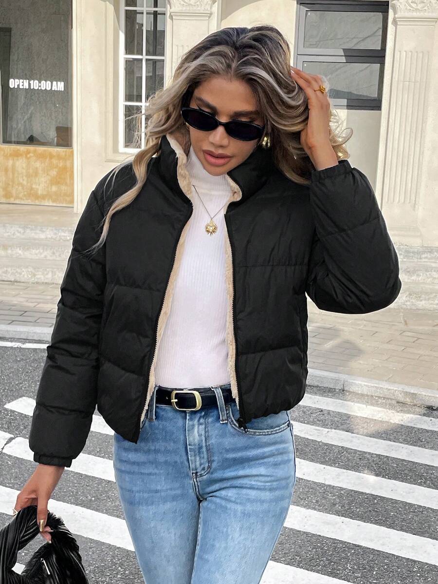 Revelstoke Reversible Cropped Puffer Jacket with Stand Collar