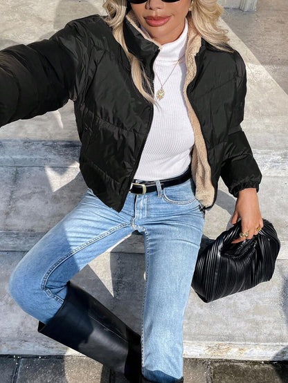 Revelstoke Reversible Cropped Puffer Jacket with Stand Collar