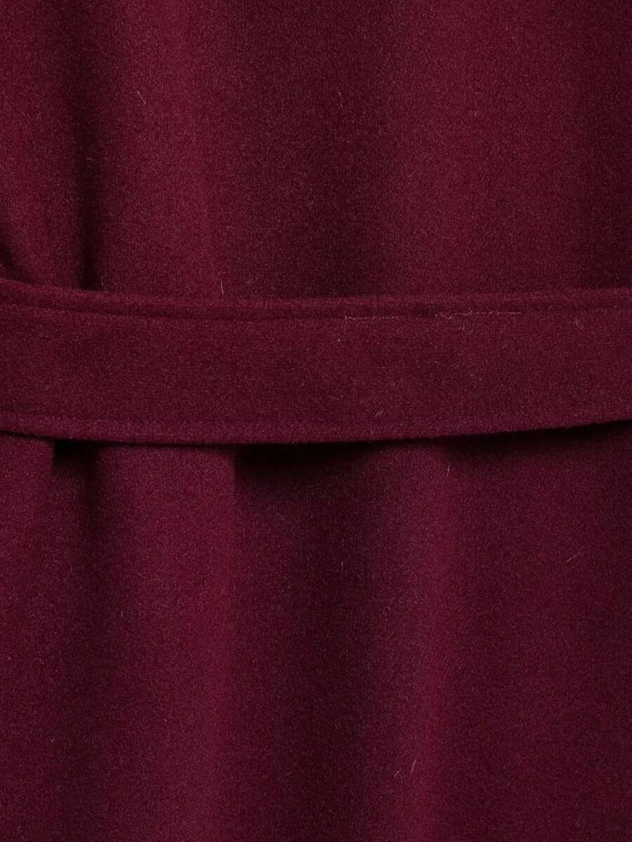 Laurel Double Breasted Belted Long Coat with Peak Lapels - Burgundy