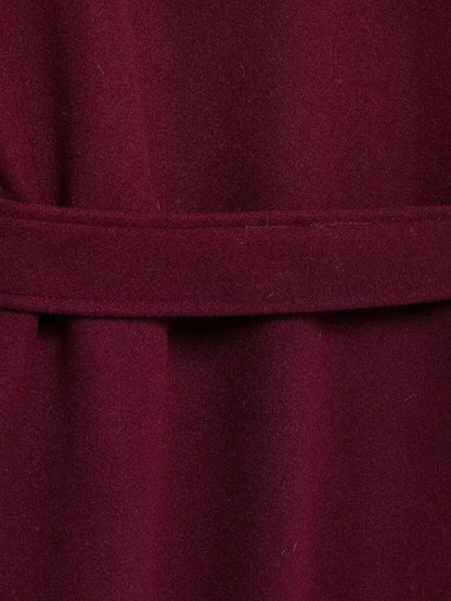 Laurel Double Breasted Belted Long Coat with Peak Lapels - Burgundy