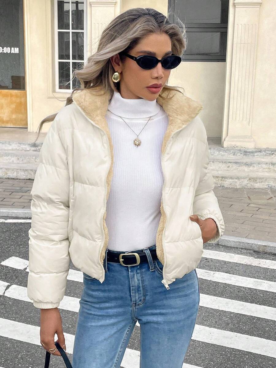 Revelstoke Reversible Cropped Puffer Jacket with Stand Collar