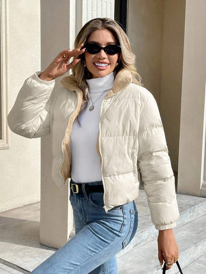 Revelstoke Reversible Cropped Puffer Jacket with Stand Collar