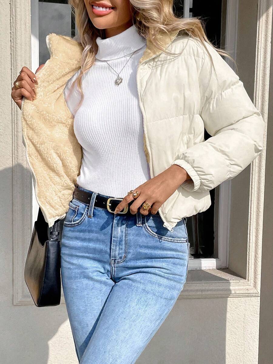 Revelstoke Reversible Cropped Puffer Jacket with Stand Collar