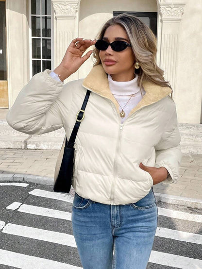 Revelstoke Reversible Cropped Puffer Jacket with Stand Collar