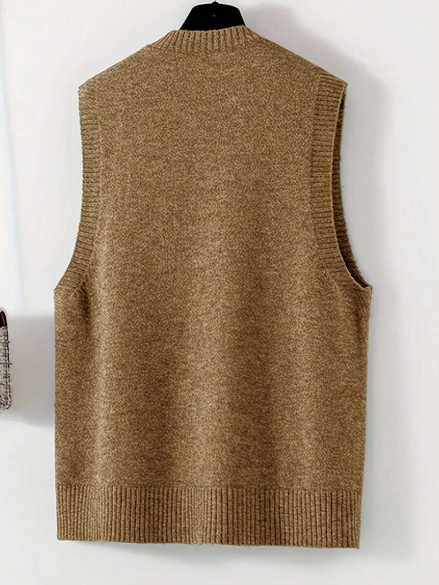 Women's Side Slit Knit Sweater Vest, Sleeveless Layering Top for Fall Work Casual - Beige