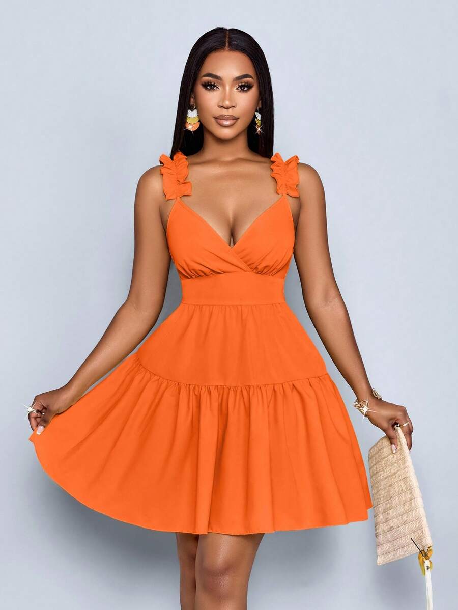 SOLERSUN Women's Spring Summer Fashion Solid Color Loose Casual Back Cut-Out Loose Short Dress,Vacation, Music Festival, Back To School,Romance,Party Outfit Mensa