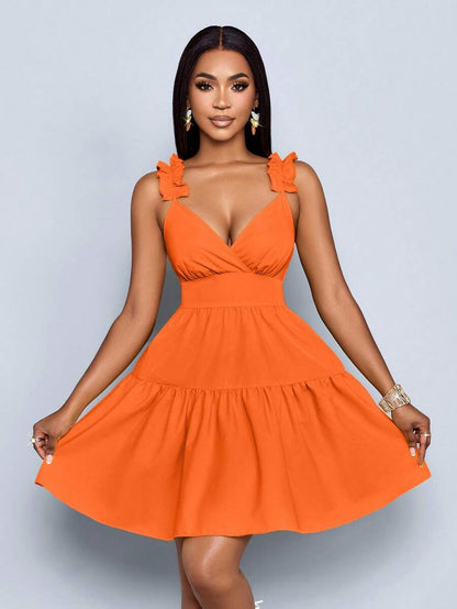 SOLERSUN Women's Spring Summer Fashion Solid Color Loose Casual Back Cut-Out Loose Short Dress,Vacation, Music Festival, Back To School,Romance,Party Outfit Mensa