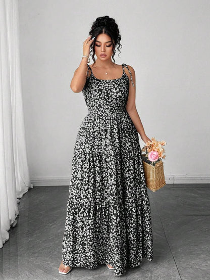 Elenzga Women's Casual Elegant Green Ditsy Floral Spaghetti Strap Backless Dress, Summer Mensa