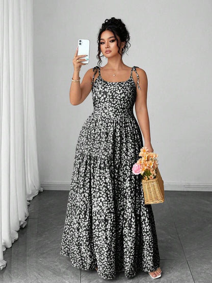 Elenzga Women's Casual Elegant Green Ditsy Floral Spaghetti Strap Backless Dress, Summer Mensa
