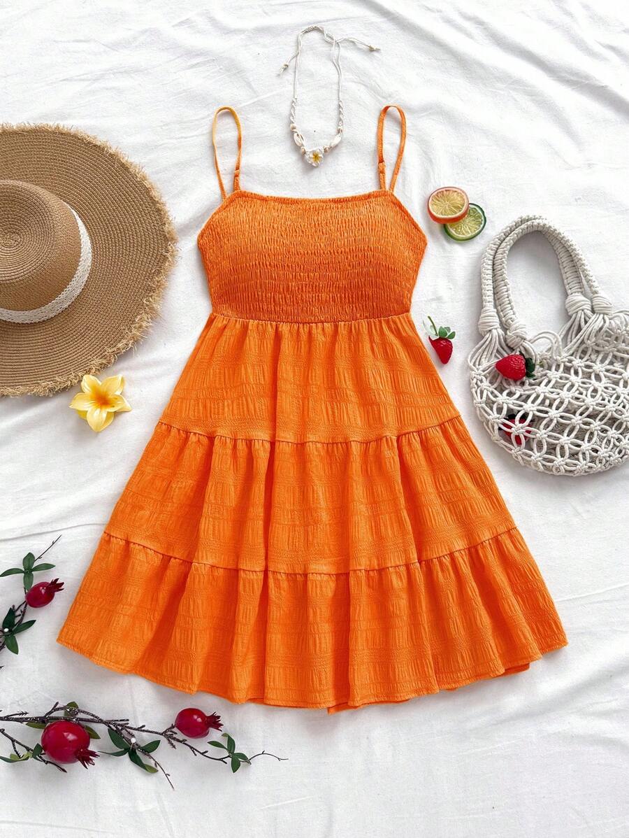 Soleia Women's Summer Holiday Solid Color Spaghetti Strap Dress With Ruffled Hem Mensa