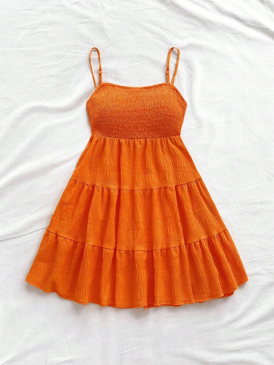 Soleia Women's Summer Holiday Solid Color Spaghetti Strap Dress With Ruffled Hem Mensa