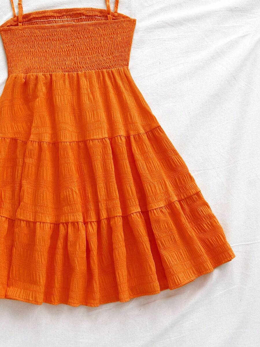 Soleia Women's Summer Holiday Solid Color Spaghetti Strap Dress With Ruffled Hem Mensa