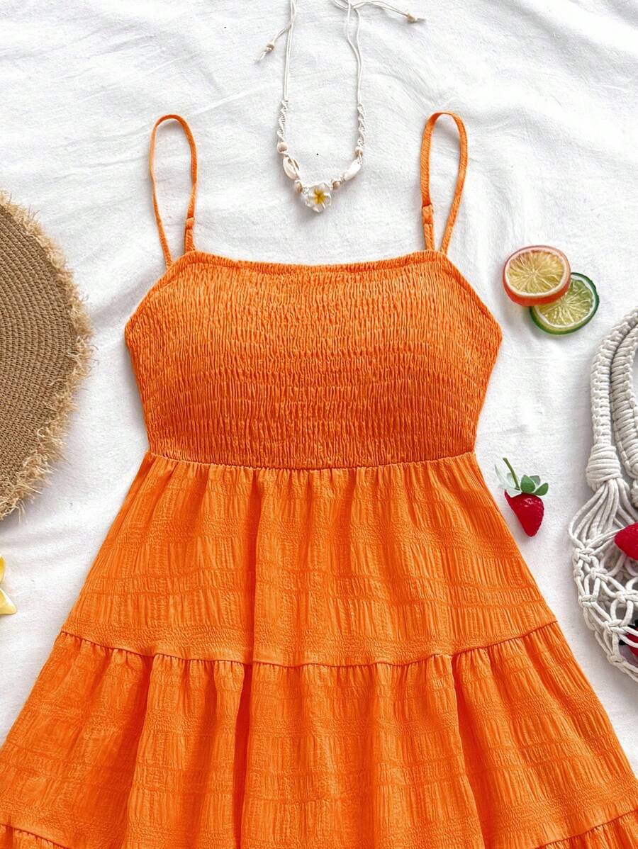 Soleia Women's Summer Holiday Solid Color Spaghetti Strap Dress With Ruffled Hem Mensa