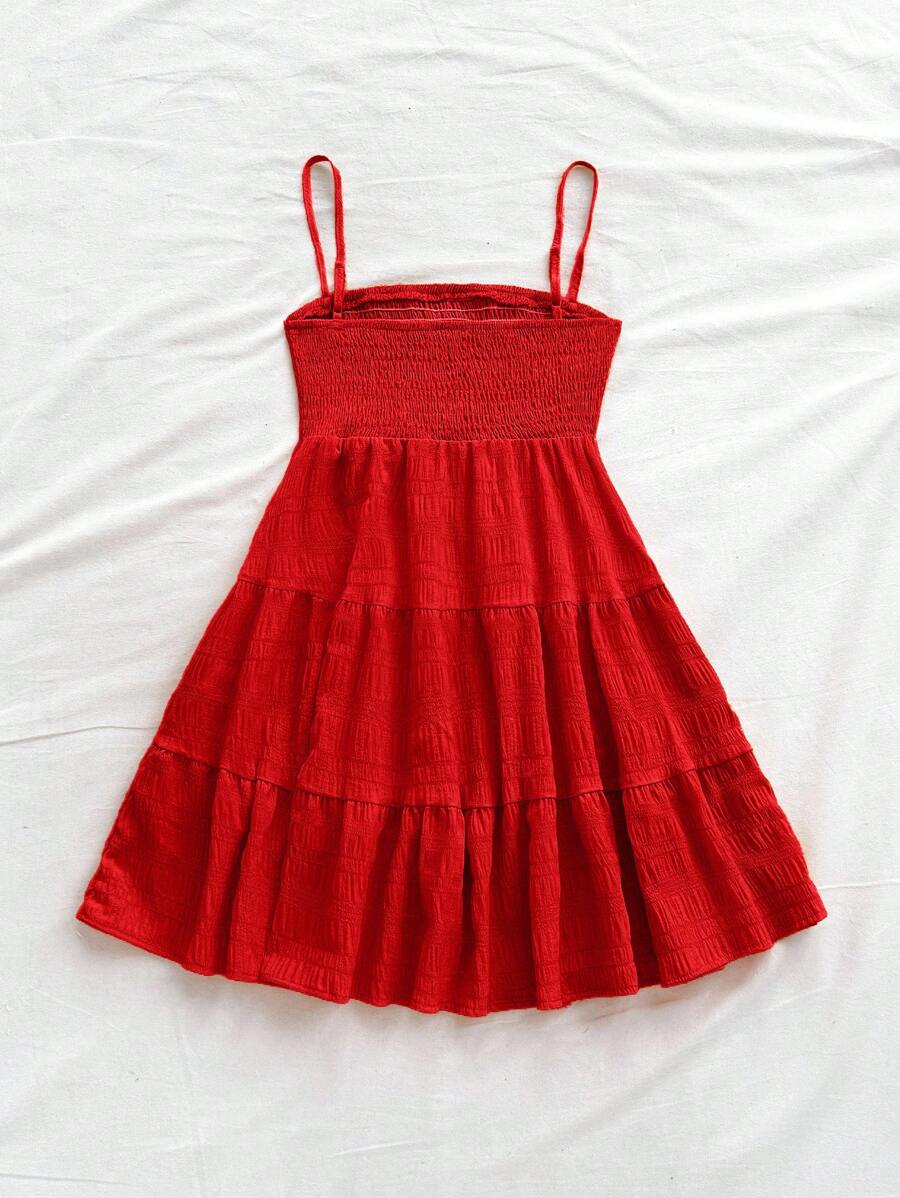 Soleia Women's Summer Holiday Solid Color Spaghetti Strap Dress With Ruffled Hem Mensa