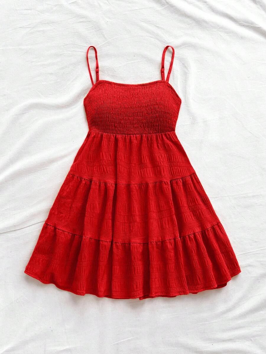 Soleia Women's Summer Holiday Solid Color Spaghetti Strap Dress With Ruffled Hem Mensa