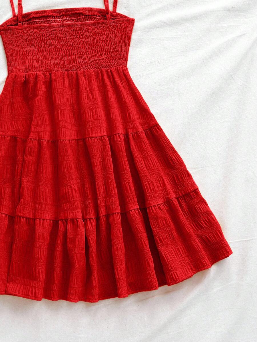Soleia Women's Summer Holiday Solid Color Spaghetti Strap Dress With Ruffled Hem Mensa