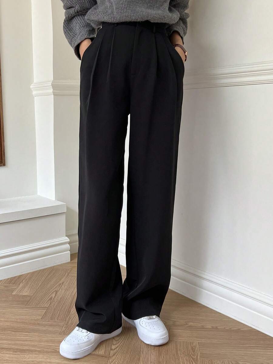 Delft High Waist Pleated Straight Leg Trousers