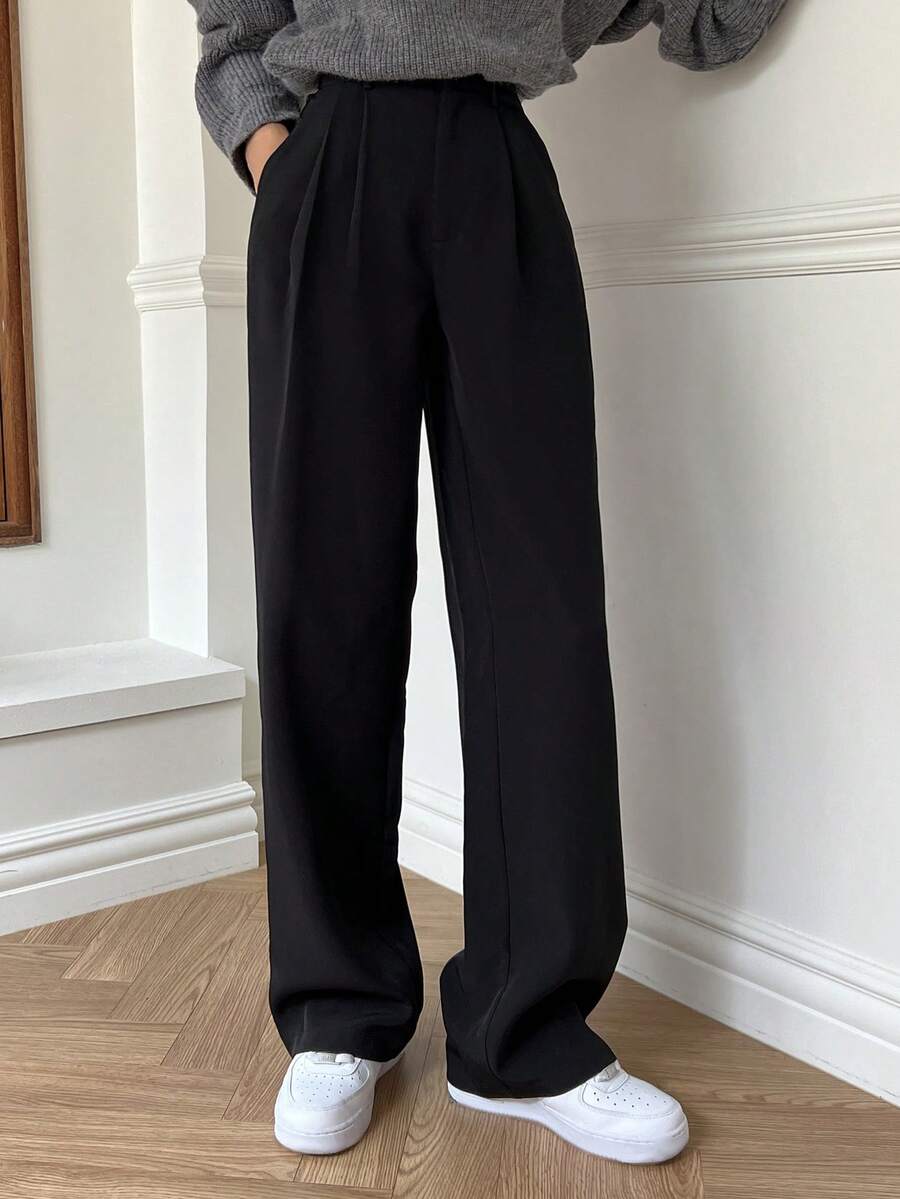 Delft High Waist Pleated Straight Leg Trousers