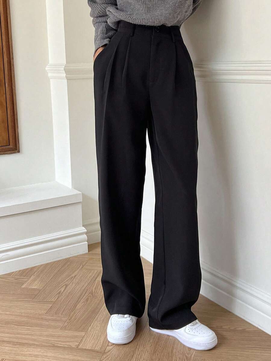 Delft High Waist Pleated Straight Leg Trousers