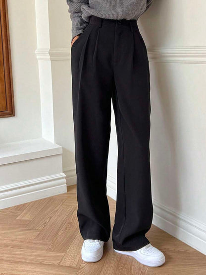 Delft High Waist Pleated Straight Leg Trousers
