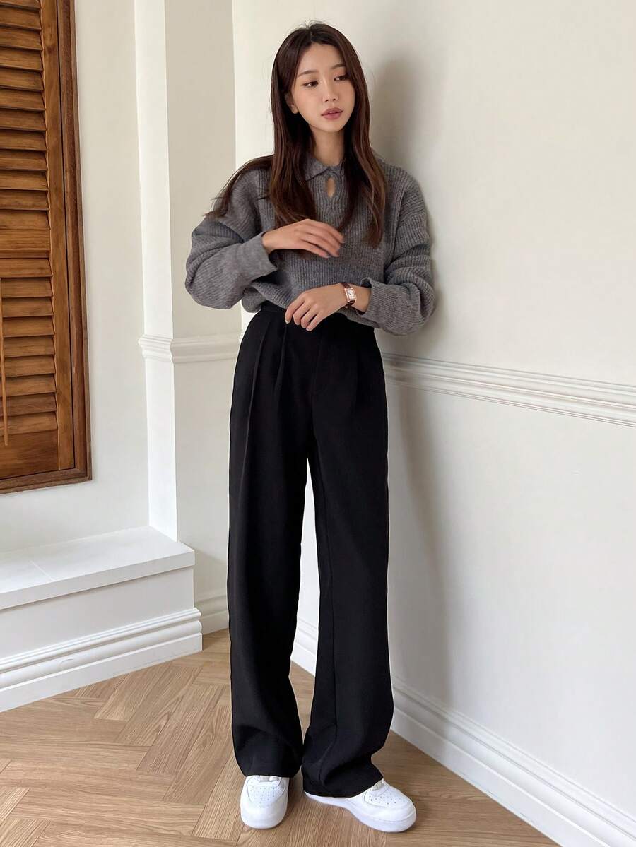 Delft High Waist Pleated Straight Leg Trousers
