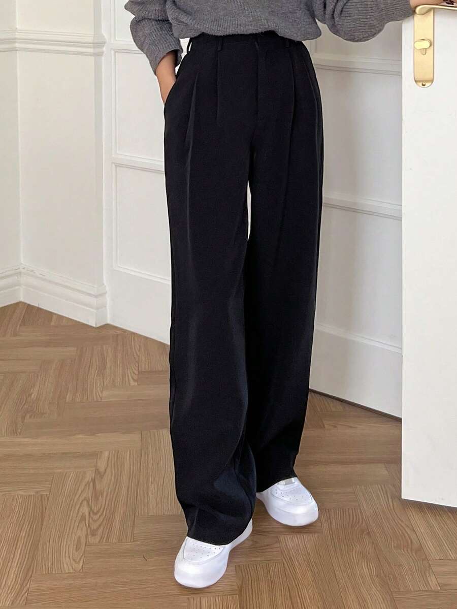 Delft High Waist Pleated Straight Leg Trousers