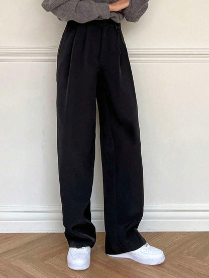 Delft High Waist Pleated Straight Leg Trousers