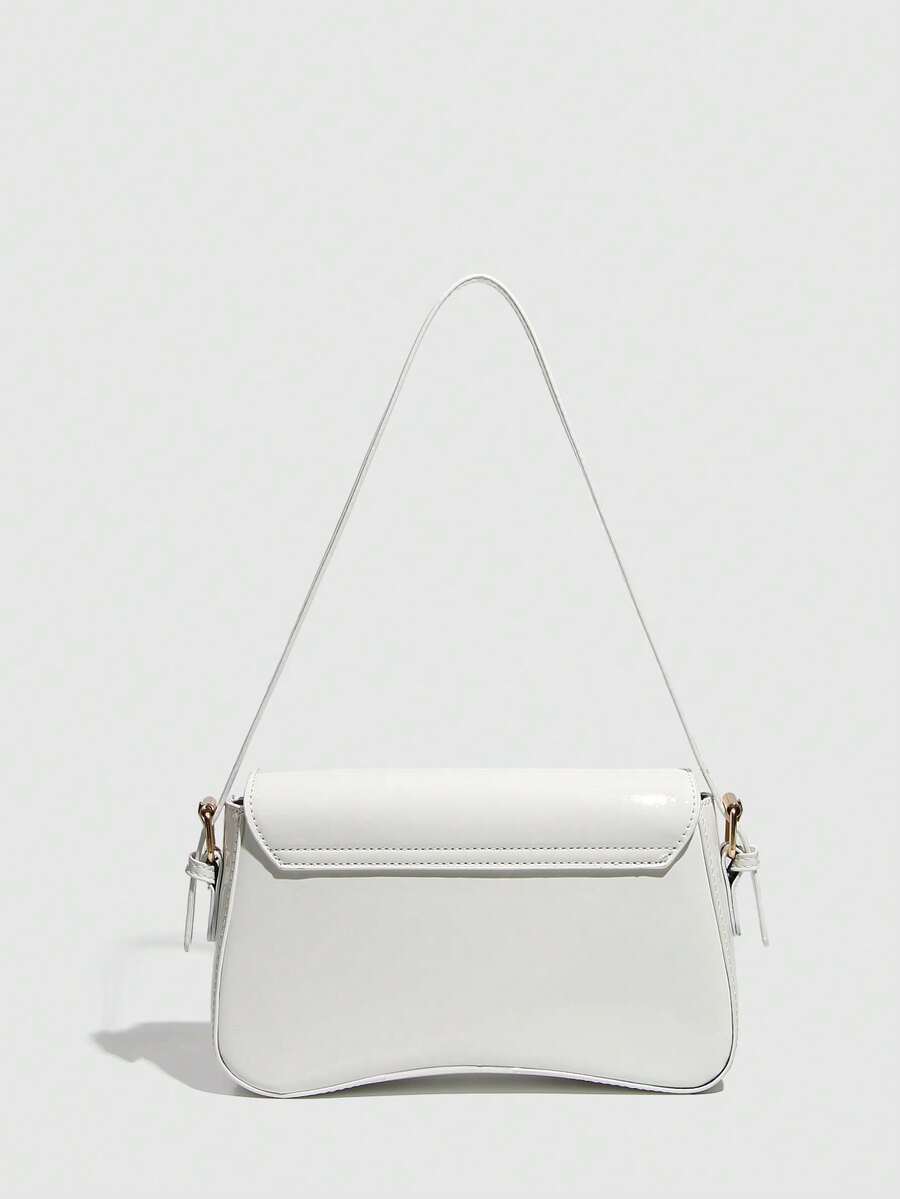 Riga Patent Faux Leather Flap Shoulder Bag - White