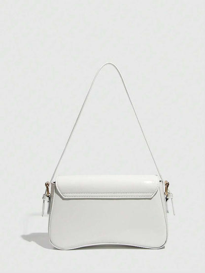 Riga Patent Faux Leather Flap Shoulder Bag - White