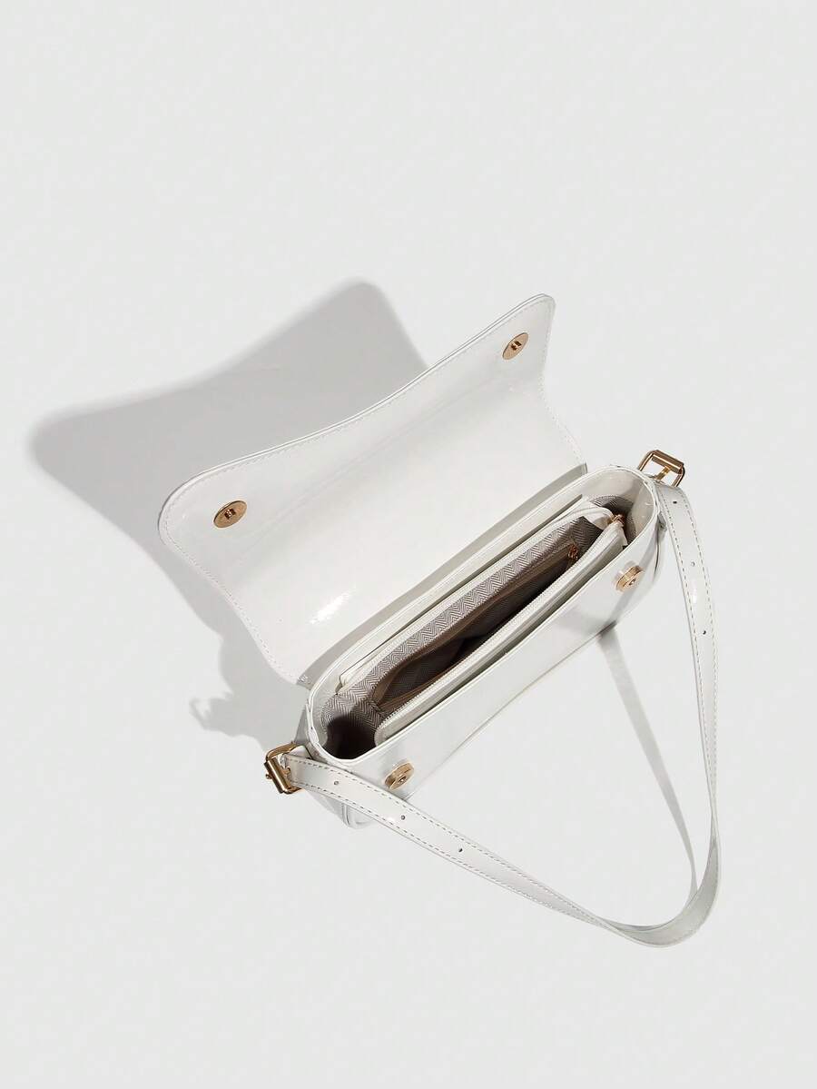 Riga Patent Faux Leather Flap Shoulder Bag
