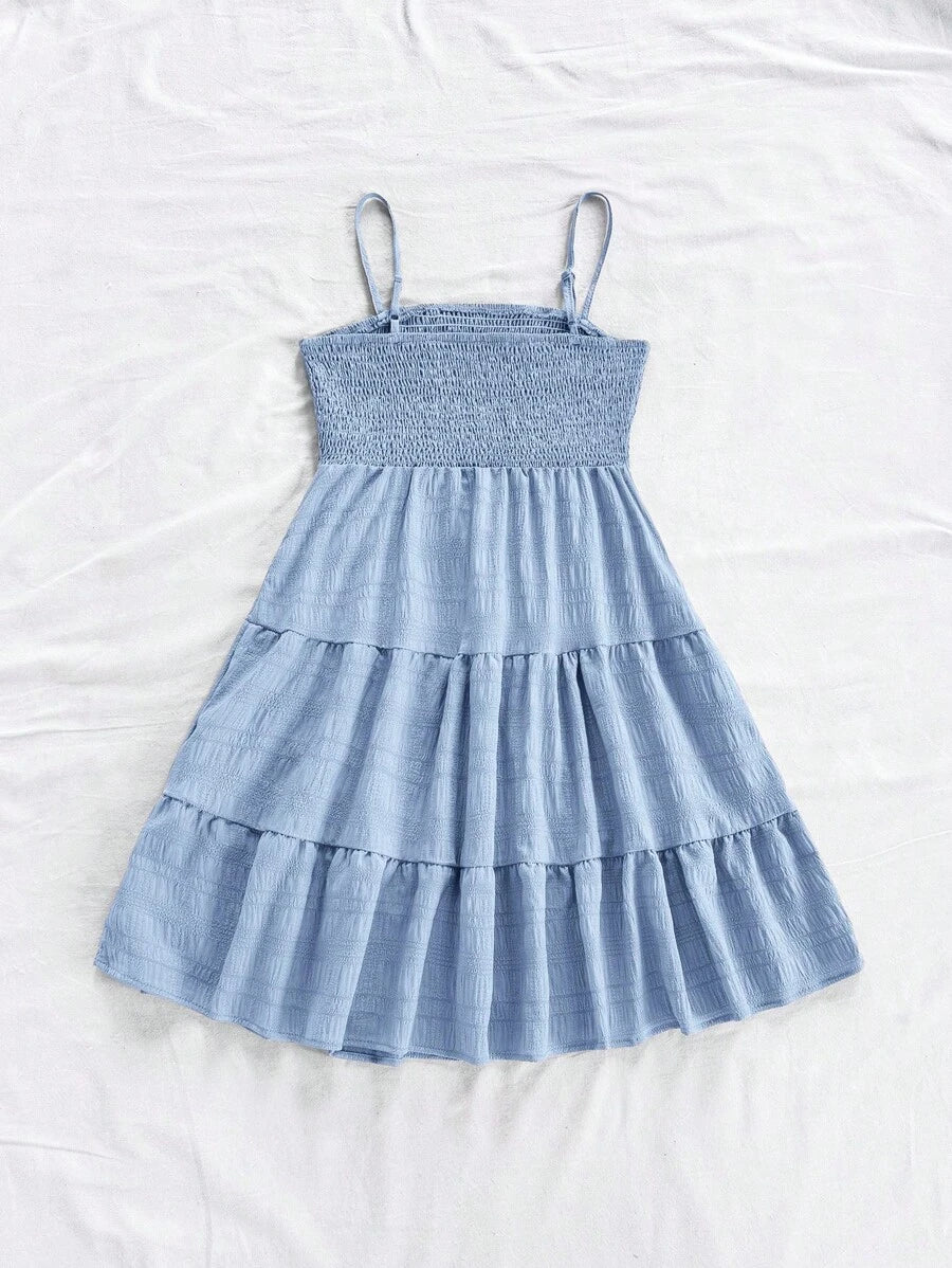 Soleia Women's Summer Holiday Solid Color Spaghetti Strap Dress With Ruffled Hem Mensa